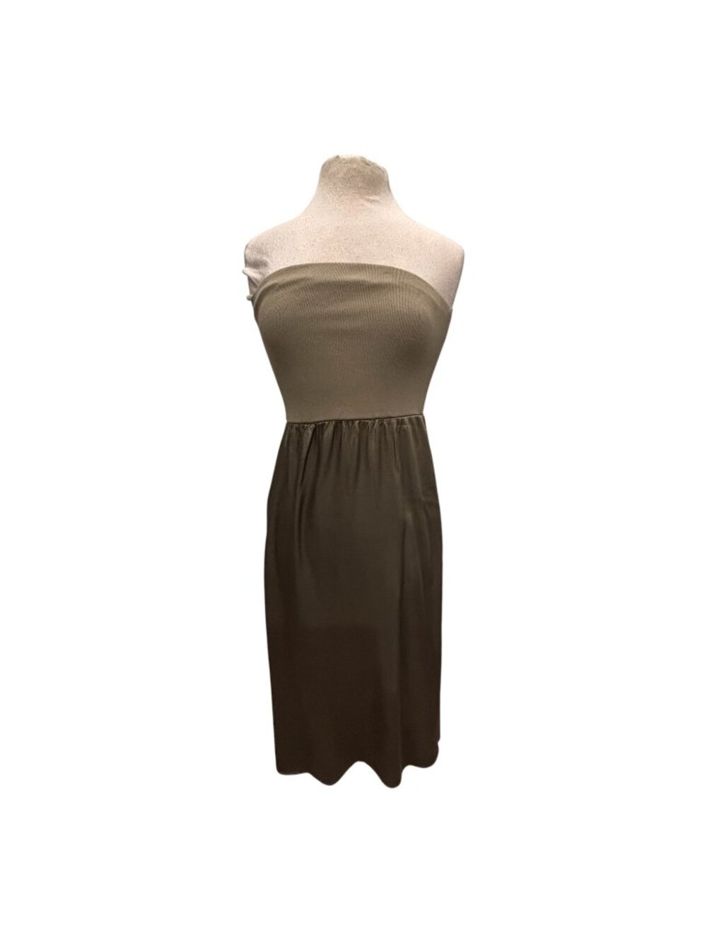 Michael Stars Strapless Tube Dress Small Olive Green Metallic Midi USA Stretch - Picture 2 of 10